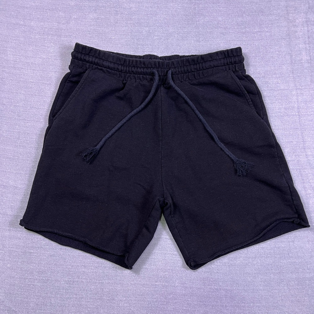 H&M Regular Fit Raw Hem Drawstring Sweat Shorts Mens Size M Black Cotton Blend